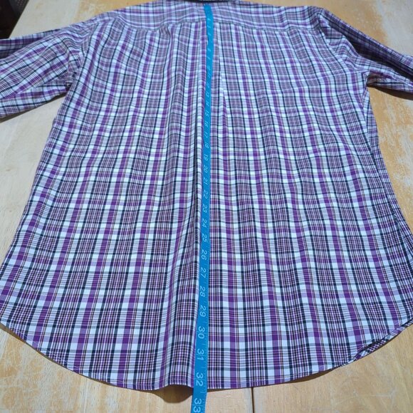 Peter Millar long sleeve button down plaid lavender cotton shirt size L - Picture 12 of 12